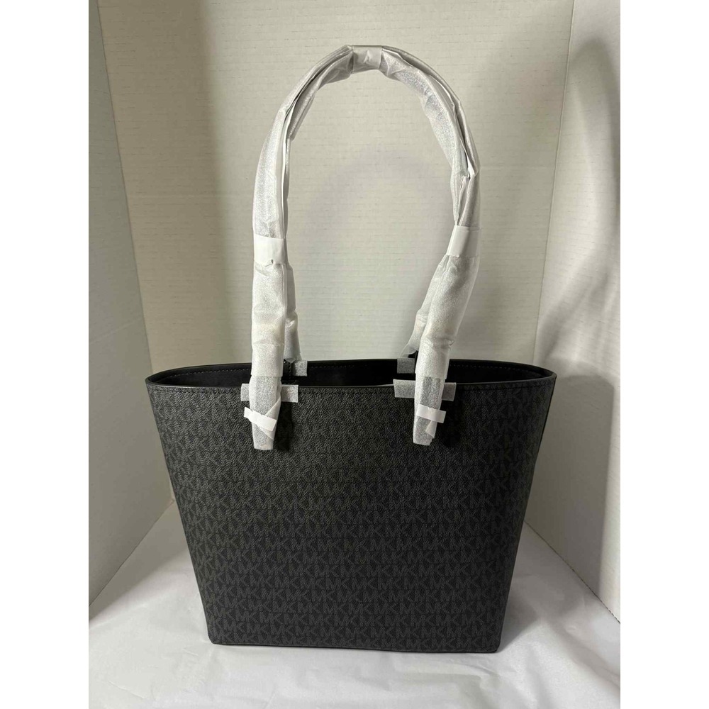 Michael Kors Jet Set Medium Logo Pocket Tote Bag~MK LOGOS~BLACK~NWT - Picture 5 of 6